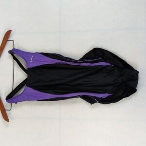 Sporti Purple‎ & Black Cutout One Piece Swimsuit S